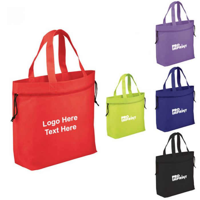 Custom Logo Imprinted Shell Cinch Tote Bags - Non-Woven Tote Bags