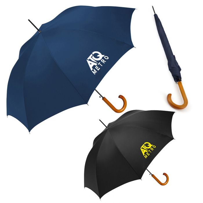 48 inch Arc Customized Auto Open Stick Umbrellas with Wood Handle