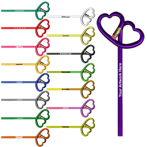Customized Double Heart Shaped Pencils