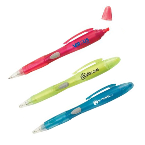Promotional Retractable Side Click Pen with Combo Highlighters