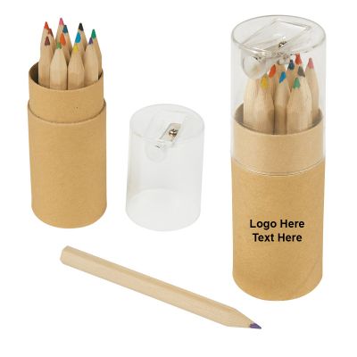 Custom Imprinted 12-Piece Colored Pencils Tube with Sharpeners